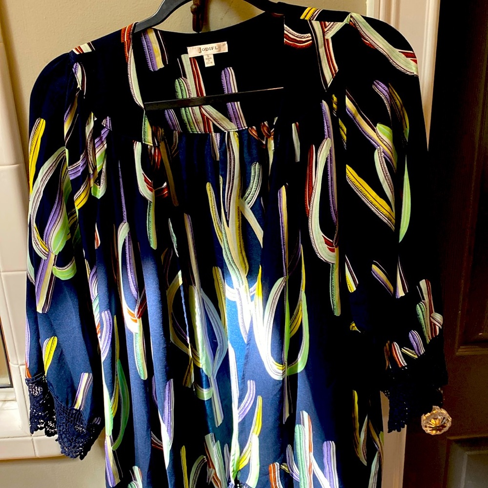 Western navy cactus flowy silky shawl